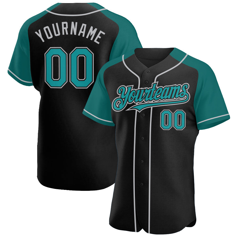 Custom Black Teal-Gray Authentic Raglan Sleeves Baseball Jersey - Sky-Custom