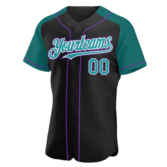 Custom Black Teal-Purple Authentic Raglan Sleeves Baseball Jersey - Sky-Custom