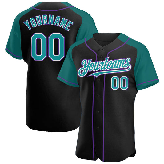 Custom Black Teal-Purple Authentic Raglan Sleeves Baseball Jersey - Sky-Custom