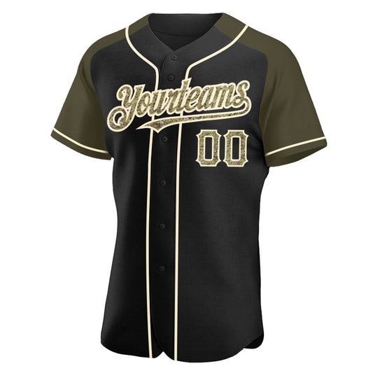 Custom Black Camo Olive-Cream Authentic Raglan Sleeves Baseball Jersey - Sky-Custom