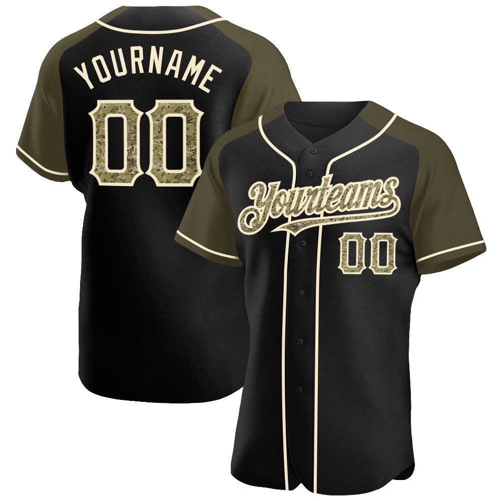Custom Black Camo Olive-Cream Authentic Raglan Sleeves Baseball Jersey - Sky-Custom