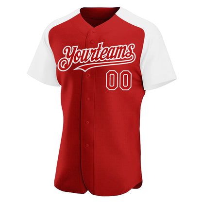 Custom Red White Authentic Raglan Sleeves Baseball Jersey - Sky-Custom