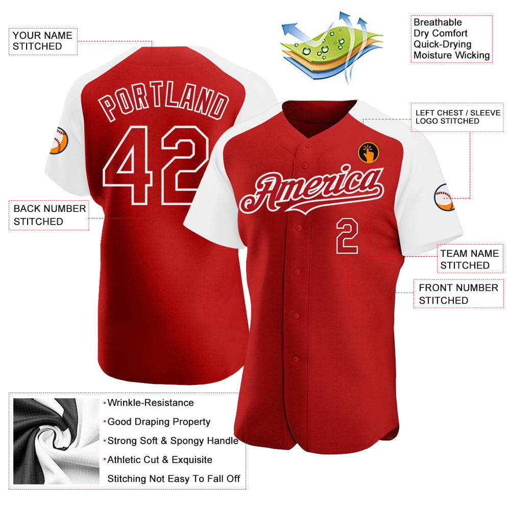 Custom Red White Authentic Raglan Sleeves Baseball Jersey - Sky-Custom