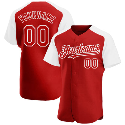 Custom Red White Authentic Raglan Sleeves Baseball Jersey - Sky-Custom