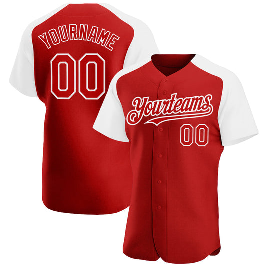 Custom Red White Authentic Raglan Sleeves Baseball Jersey - Sky-Custom