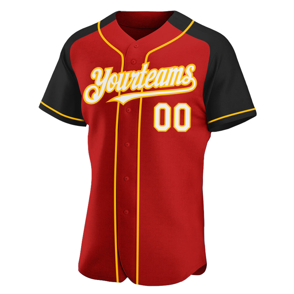 Custom Red White Black-Gold Authentic Raglan Sleeves Baseball Jersey - Sky-Custom