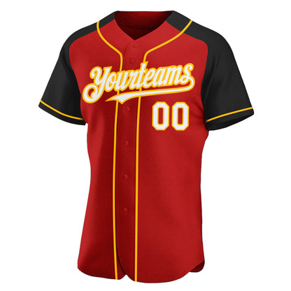 Custom Red White Black-Gold Authentic Raglan Sleeves Baseball Jersey - Sky-Custom