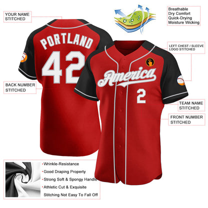 Custom Red White Black-Gray Authentic Raglan Sleeves Baseball Jersey - Sky-Custom