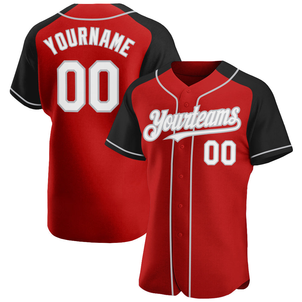Custom Red White Black-Gray Authentic Raglan Sleeves Baseball Jersey - Sky-Custom