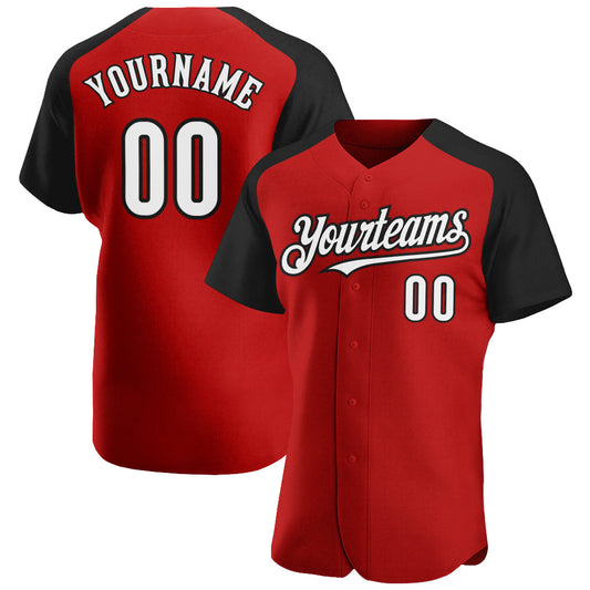 Custom Red White-Black Authentic Raglan Sleeves Baseball Jersey - Sky-Custom