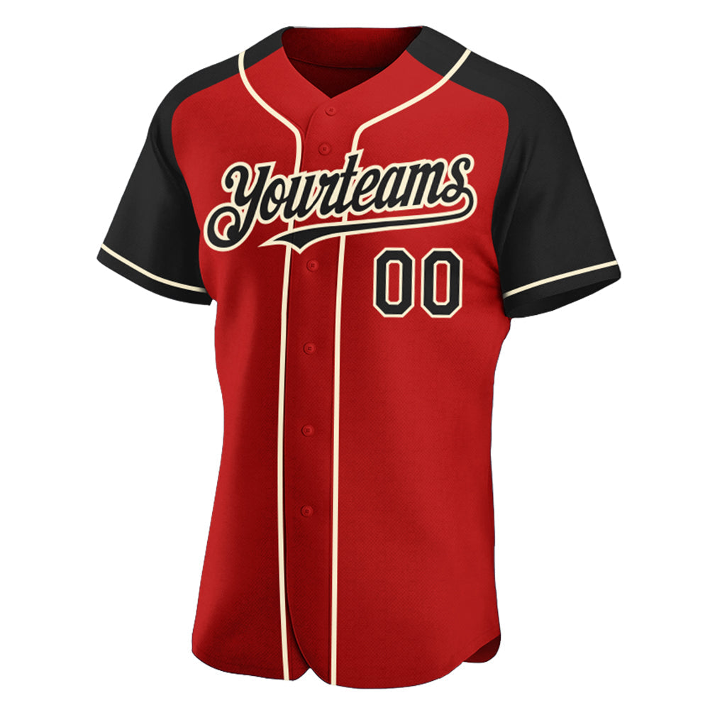 Custom Red Black-Cream Authentic Raglan Sleeves Baseball Jersey - Sky-Custom