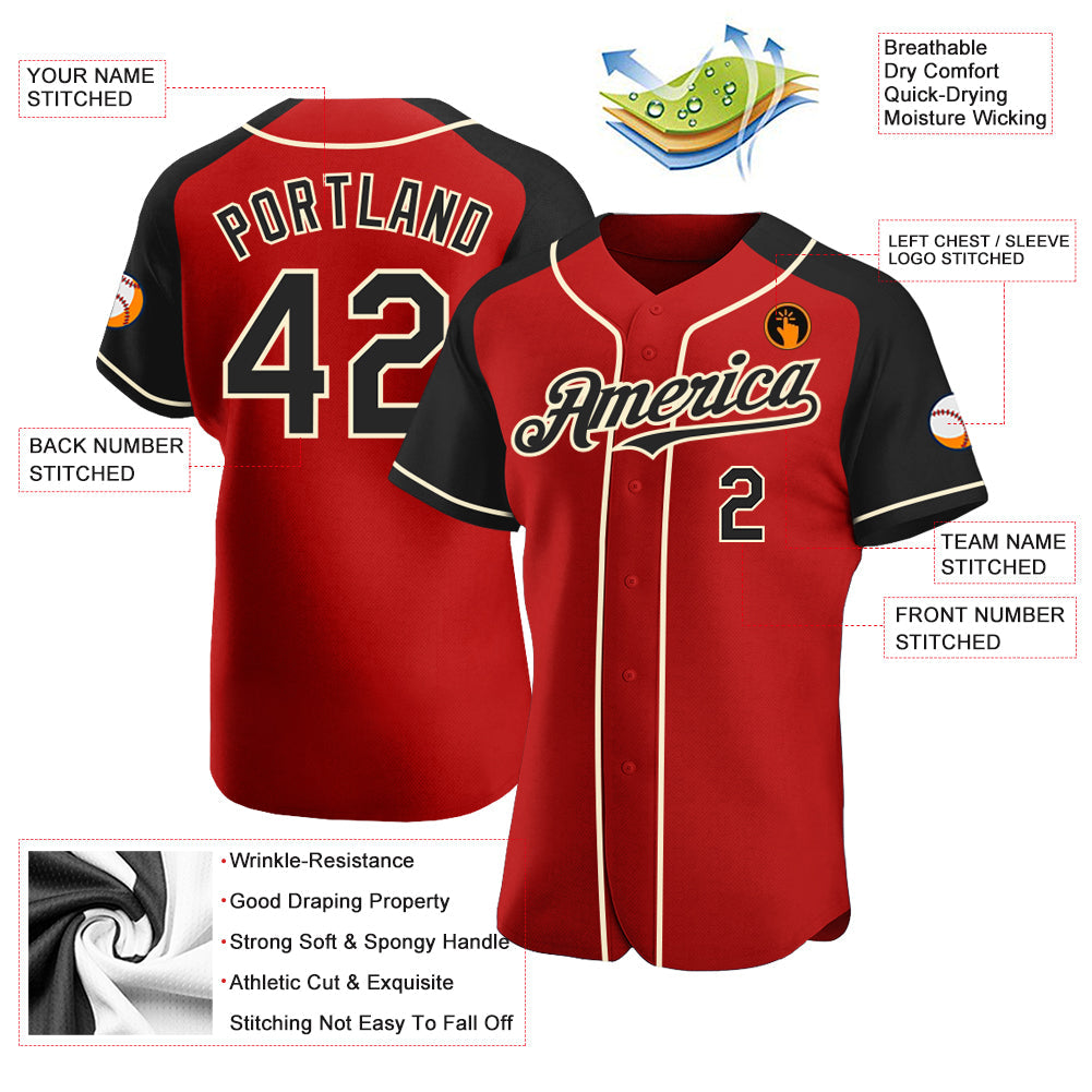 Custom Red Black-Cream Authentic Raglan Sleeves Baseball Jersey - Sky-Custom