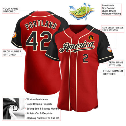 Custom Red Black-Cream Authentic Raglan Sleeves Baseball Jersey - Sky-Custom