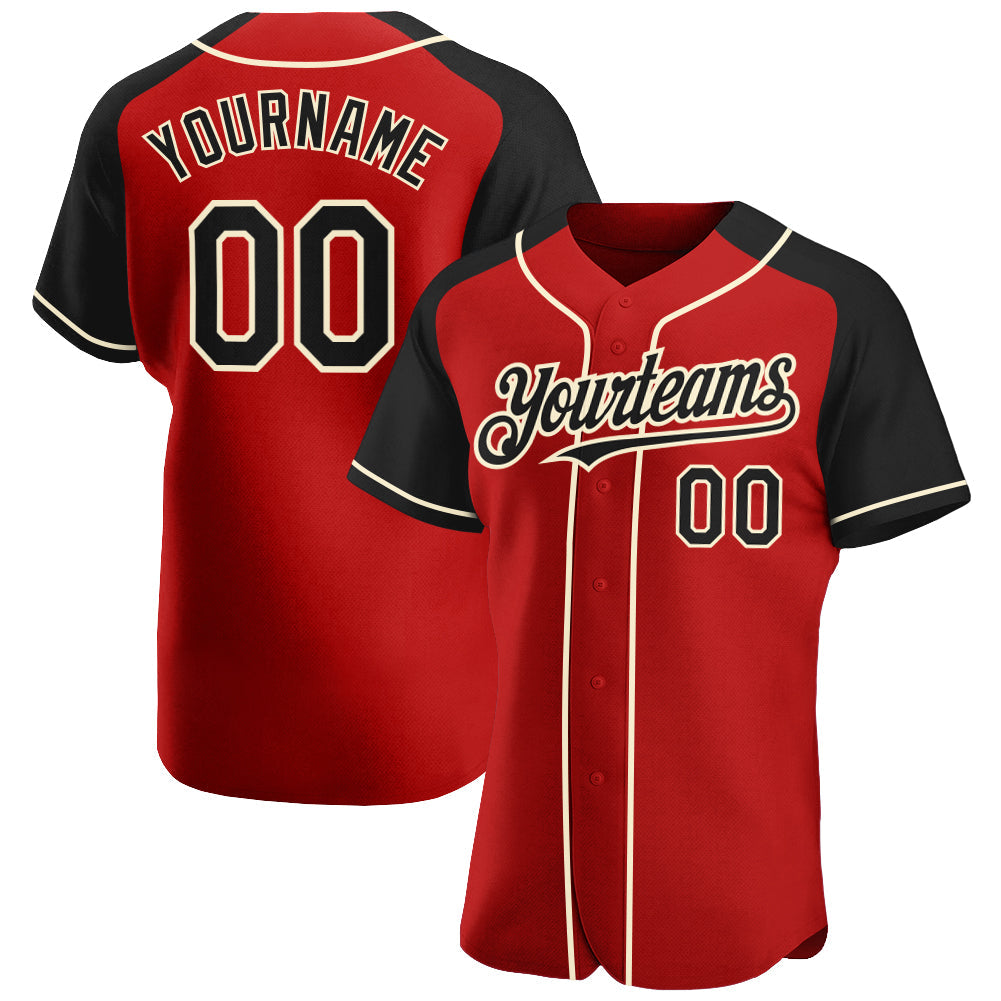 Custom Red Black-Cream Authentic Raglan Sleeves Baseball Jersey - Sky-Custom