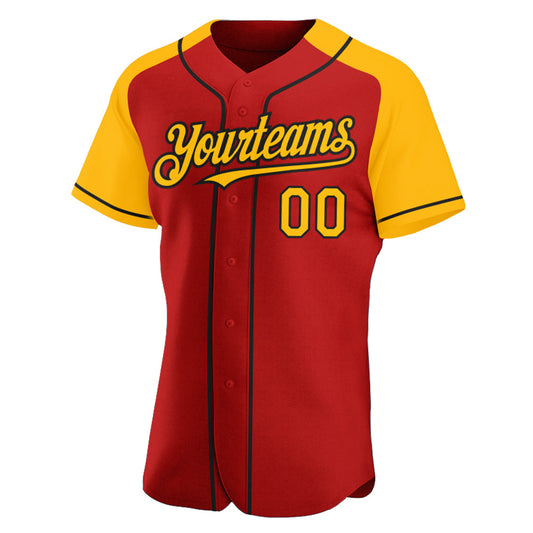 Custom Red Gold-Black Authentic Raglan Sleeves Baseball Jersey - Sky-Custom