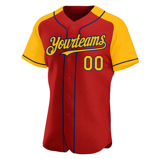 Custom Red Gold-Navy Authentic Raglan Sleeves Baseball Jersey - Sky-Custom
