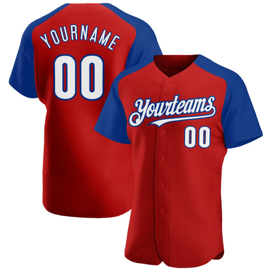 Custom Red White-Royal Authentic Raglan Sleeves Baseball Jersey - Sky-Custom