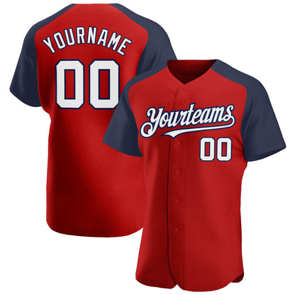 Custom Red White-Navy Authentic Raglan Sleeves Baseball Jersey - Sky-Custom