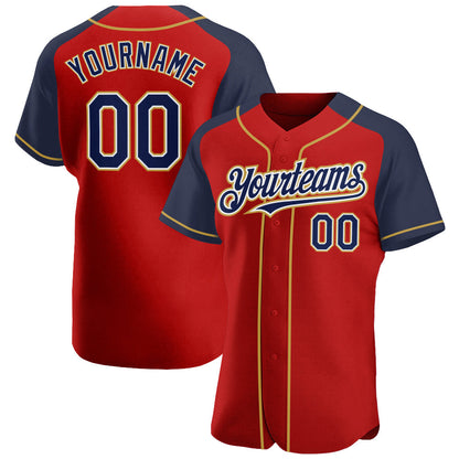Custom Red Navy-Old Gold Authentic Raglan Sleeves Baseball Jersey - Sky-Custom