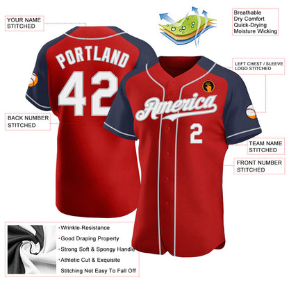 Custom Red White Navy-Gray Authentic Raglan Sleeves Baseball Jersey - Sky-Custom
