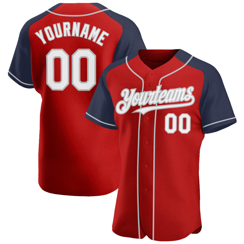 Custom Red White Navy-Gray Authentic Raglan Sleeves Baseball Jersey - Sky-Custom