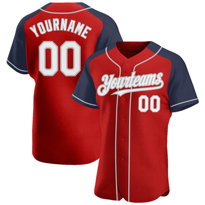 Custom Red White Navy-Gray Authentic Raglan Sleeves Baseball Jersey - Sky-Custom