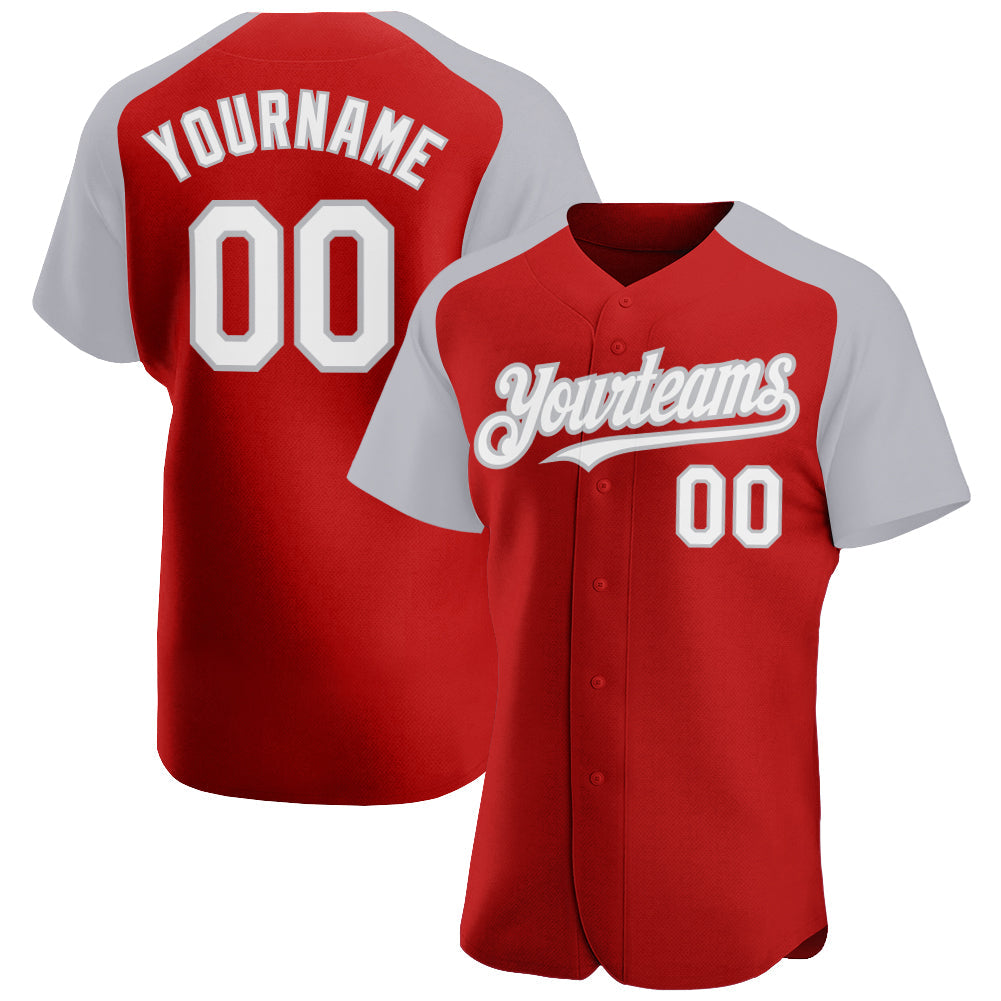 Custom Red White-Gray Authentic Raglan Sleeves Baseball Jersey - Sky-Custom