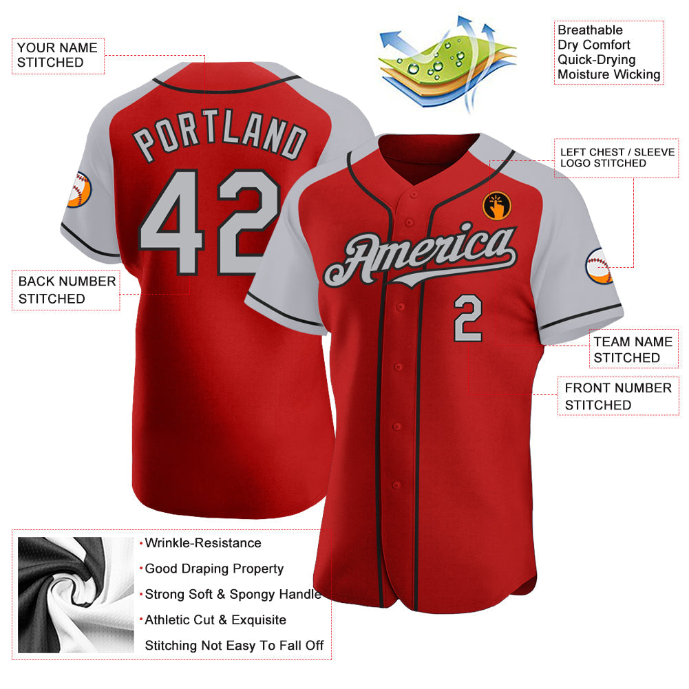 Custom Red Gray-Black Authentic Raglan Sleeves Baseball Jersey - Sky-Custom