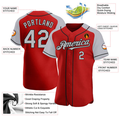 Custom Red Gray-Black Authentic Raglan Sleeves Baseball Jersey - Sky-Custom