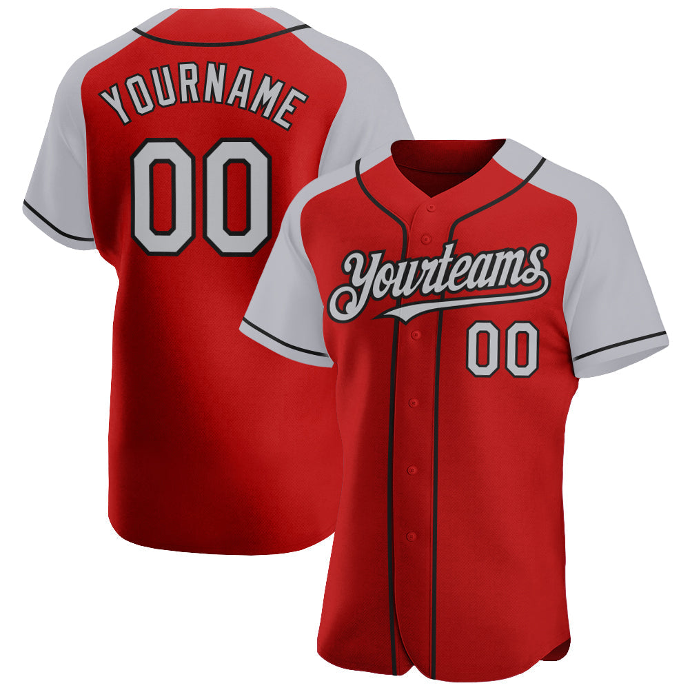 Custom Red Gray-Black Authentic Raglan Sleeves Baseball Jersey - Sky-Custom