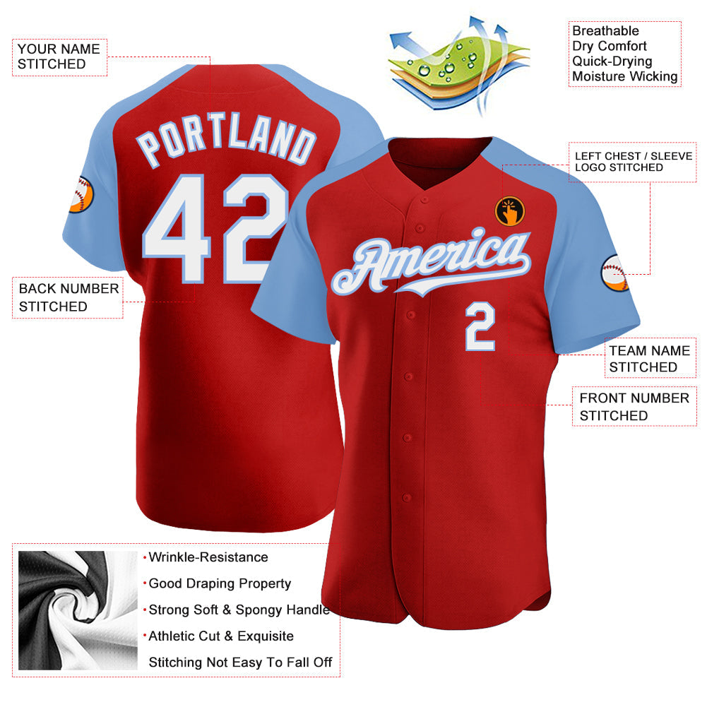 Custom Red White-Light Blue Authentic Raglan Sleeves Baseball Jersey - Sky-Custom