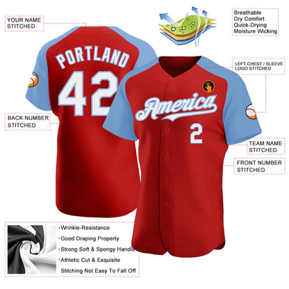 Custom Red White-Light Blue Authentic Raglan Sleeves Baseball Jersey - Sky-Custom