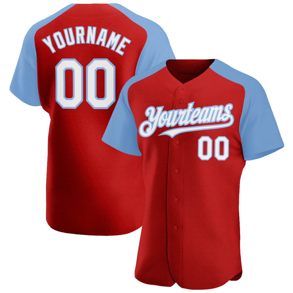 Custom Red White-Light Blue Authentic Raglan Sleeves Baseball Jersey - Sky-Custom