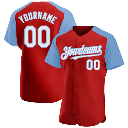 Custom Red White-Light Blue Authentic Raglan Sleeves Baseball Jersey - Sky-Custom