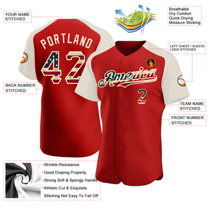 Custom Red Vintage USA Flag-Cream Authentic Raglan Sleeves Baseball Jersey - Sky-Custom
