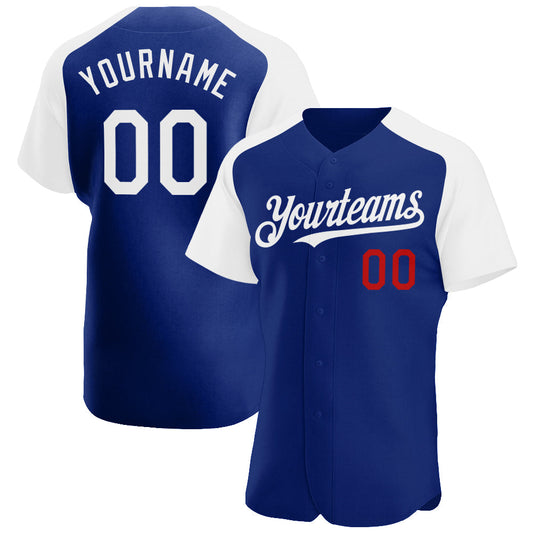 Custom Royal White-Red Authentic Raglan Sleeves Baseball Jersey - Sky-Custom