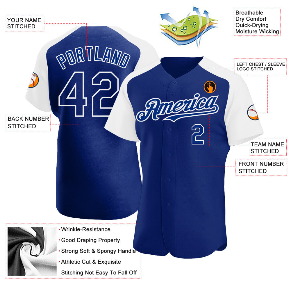 Custom Royal White Authentic Raglan Sleeves Baseball Jersey - Sky-Custom
