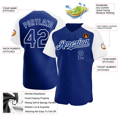 Custom Royal White Authentic Raglan Sleeves Baseball Jersey - Sky-Custom