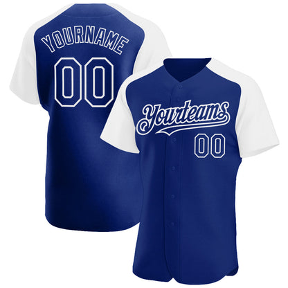 Custom Royal White Authentic Raglan Sleeves Baseball Jersey - Sky-Custom