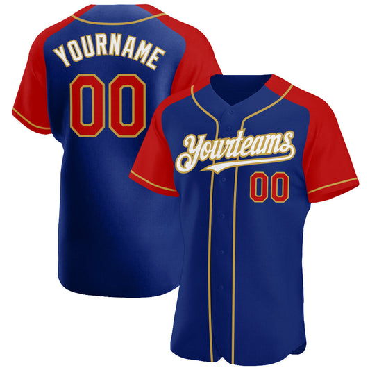 Custom Royal Red-Old Gold Authentic Raglan Sleeves Baseball Jersey - Sky-Custom