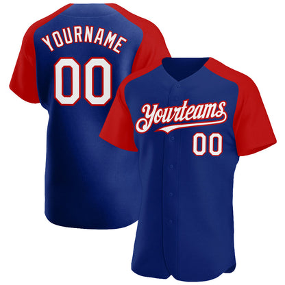 Custom Royal White-Red Authentic Raglan Sleeves Baseball Jersey - Sky-Custom