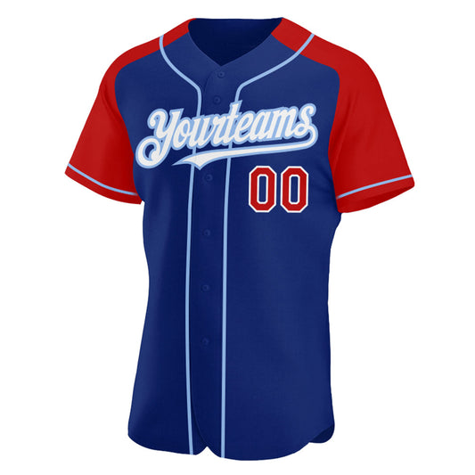 Custom Royal Red-Light Blue Authentic Raglan Sleeves Baseball Jersey - Sky-Custom