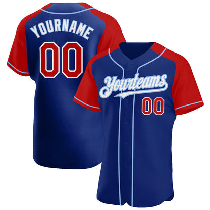 Custom Royal Red-Light Blue Authentic Raglan Sleeves Baseball Jersey - Sky-Custom