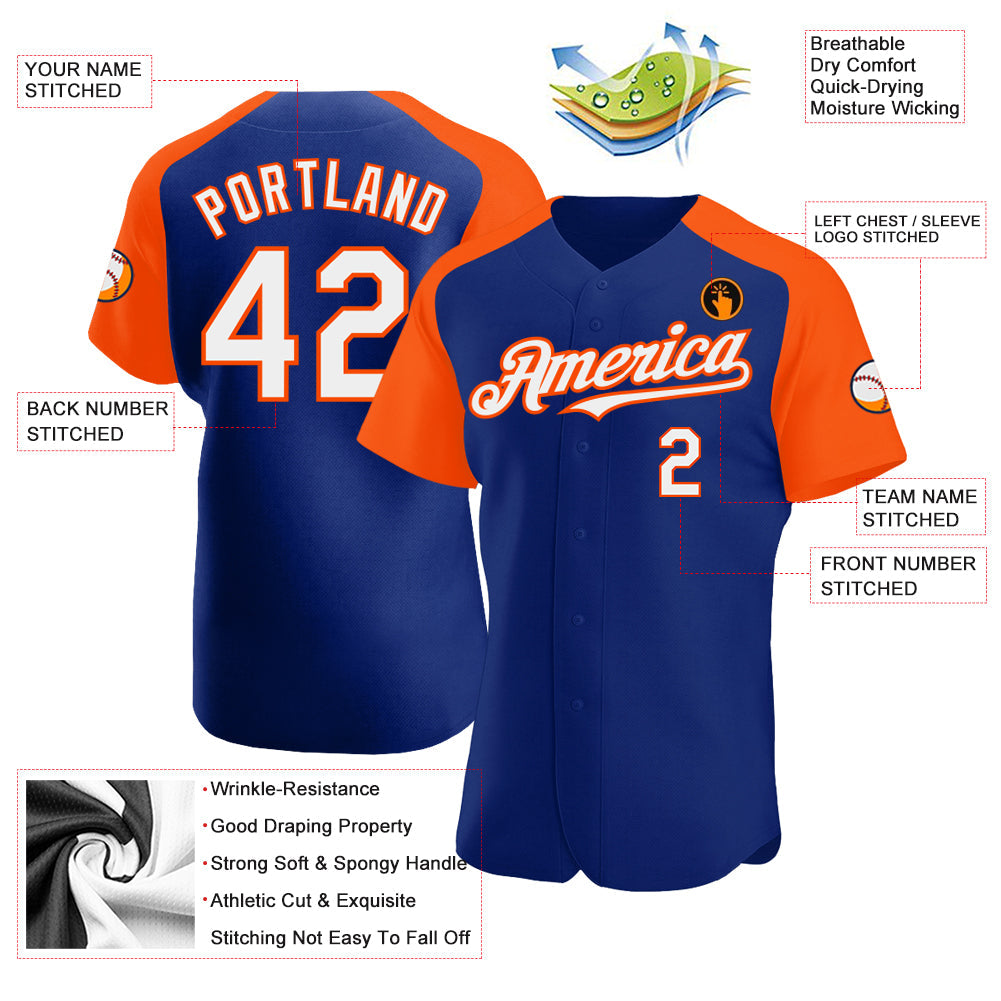 Custom Royal White-Orange Authentic Raglan Sleeves Baseball Jersey - Sky-Custom
