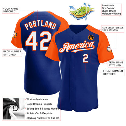 Custom Royal White-Orange Authentic Raglan Sleeves Baseball Jersey - Sky-Custom