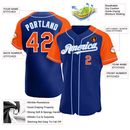 Custom Royal Orange-Light Blue Authentic Raglan Sleeves Baseball Jersey - Sky-Custom