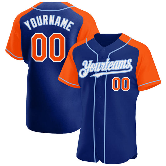 Custom Royal Orange-Light Blue Authentic Raglan Sleeves Baseball Jersey - Sky-Custom