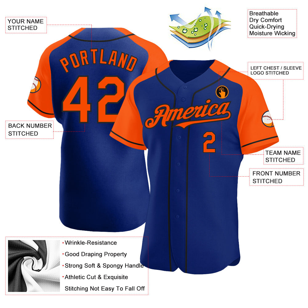 Custom Royal Orange-Black Authentic Raglan Sleeves Baseball Jersey - Sky-Custom