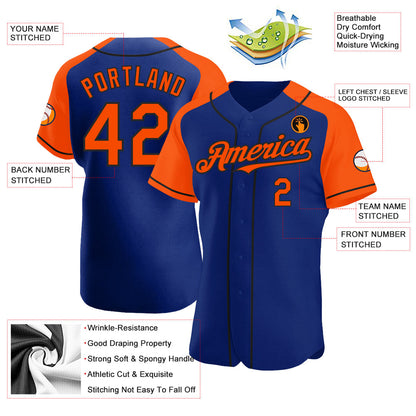 Custom Royal Orange-Black Authentic Raglan Sleeves Baseball Jersey - Sky-Custom