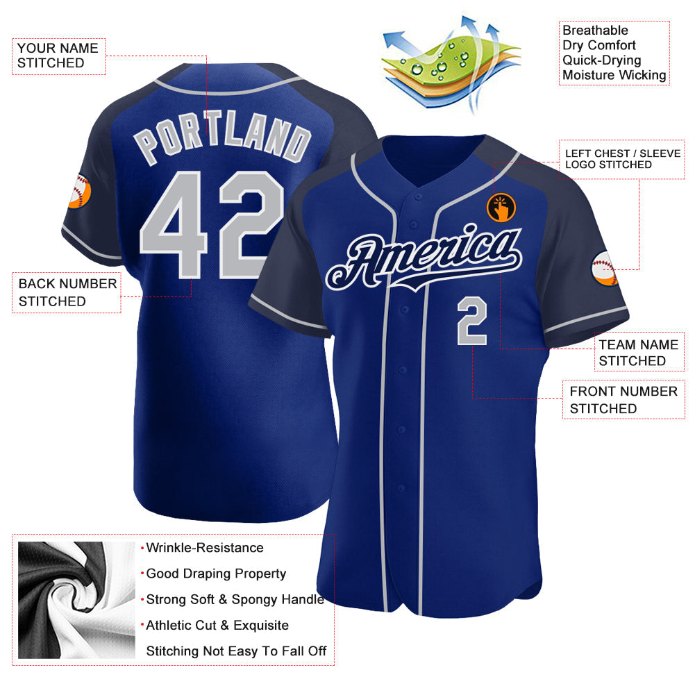 Custom Royal Gray-Navy Authentic Raglan Sleeves Baseball Jersey - Sky-Custom